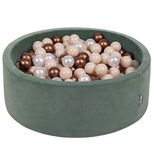 KiddyMoon Rund Bällebad Velvet Bällepool 90X30cm/200 Bälle ∅ 7Cm Ballgruben Für Babys Spielbad Kleinkinder, Hergestellt In EU, Waldgrün: Pastellbeige/Kupferrot/Perle von KiddyMoon