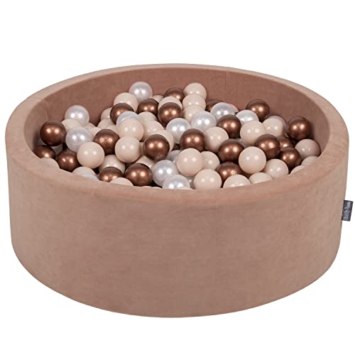 KiddyMoon Rund Bällebad Velvet Bällepool 90X30cm/200 Bälle ∅ 7Cm Ballgruben Für Babys Spielbad Kleinkinder, Hergestellt In Der EU, Wüstenrosa: Pastellbeige/Kupferrot/Perle von KiddyMoon