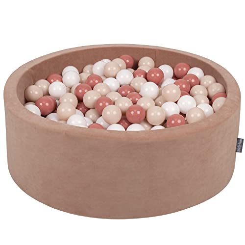 KiddyMoon Rund Bällebad Velvet Bällepool 90X30cm/200 Bälle ∅ 7Cm Ballgruben Für Babys Spielbad Kleinkinder, Hergestellt In Der EU, Wüstenrosa: Pastellbeige/Lachsfarben/Weiß von KiddyMoon