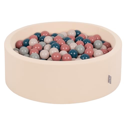 KiddyMoon Rund Bällebad Bällepool 90X30cm/200 Bälle ∅ 7Cm Ballgruben Für Babys Spielbad Kleinkinder, Beige:Dunkeltürkis/Pastellbeige/Grüngrau/Lachsfarben von KiddyMoon