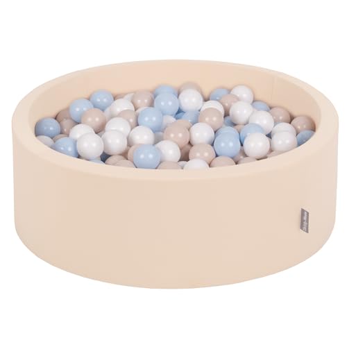 KiddyMoon Rund Bällebad Bällepool 90X30cm/200 Bälle ∅ 7Cm Ballgruben Für Babys Spielbad Kleinkinder, Beige:Pastellbeige/Pastellblau/Weiß von KiddyMoon