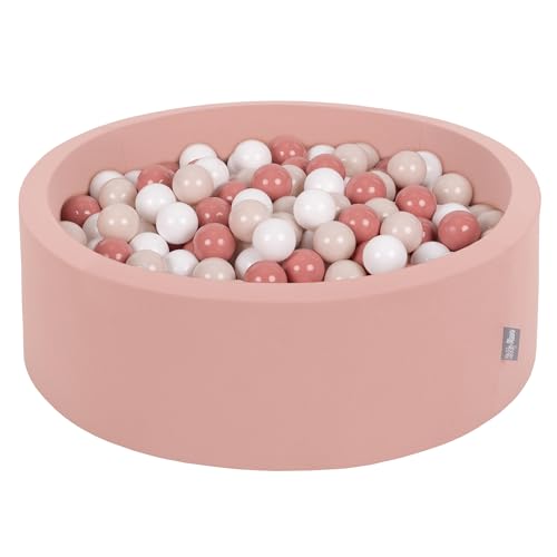 KiddyMoon Rund Bällebad Bällepool 90X30cm/200 Bälle ∅ 7Cm Ballgruben Für Babys Spielbad Kleinkinder, Zimtfarben:Pastellbeige/Lachsfarben/Weiß von KiddyMoon