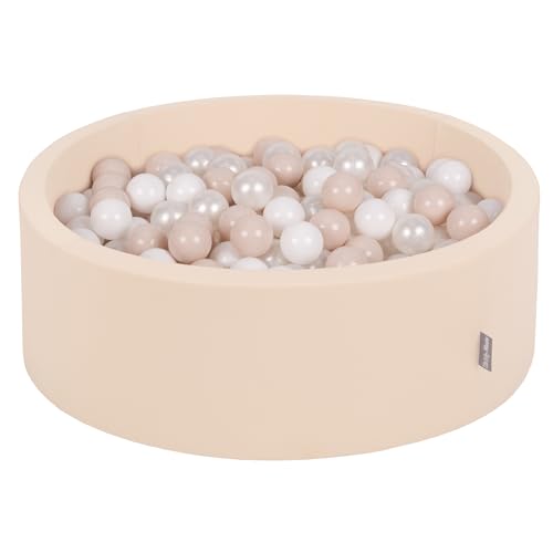 KiddyMoon Rund Bällebad Bällepool 90X30cm/300 Bälle ∅ 7Cm Ballgruben Für Babys Spielbad Kleinkinder, Beige:Pastellbeige/Weiß/Perle von KiddyMoon