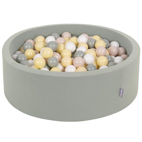 KiddyMoon Rund Bällebad Bällepool 90X30cm/300 Bälle ∅ 7Cm Ballgruben Für Babys Spielbad Kleinkinder, Salbeifarben:Pastellbeige/Grüngrau/Pastellgelb/Weiß von KiddyMoon