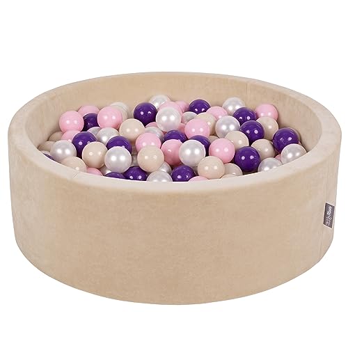 KiddyMoon Rund Bällebad Velvet Bällepool 90X30cm/200 Bälle ∅ 7Cm Ballgruben Für Babys Spielbad Kleinkinder, Hergestellt In EU, Sandbeige: Pastelbiege/Puderrosa/Perle/Violett von KiddyMoon