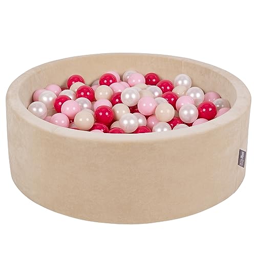 KiddyMoon Rund Bällebad Velvet Bällepool 90X30cm/200 Bälle ∅ 7Cm Ballgruben Für Babys Spielbad Kleinkinder, Hergestellt In EU, Sandbeige: Pastellbeige/Puderrosa/Perle/Dunkelpink von KiddyMoon