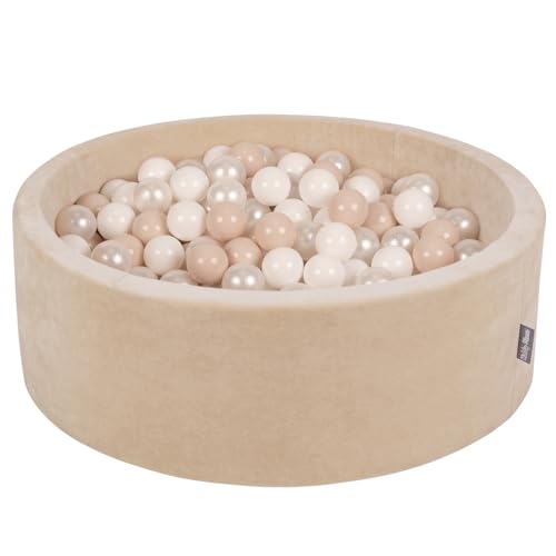 KiddyMoon Rund Bällebad Velvet Bällepool 90X30cm/200 Bälle ∅ 7Cm Ballgruben Für Babys Spielbad Kleinkinder, Sandbeige: Pastellbeige/Weiß/Perle von KiddyMoon