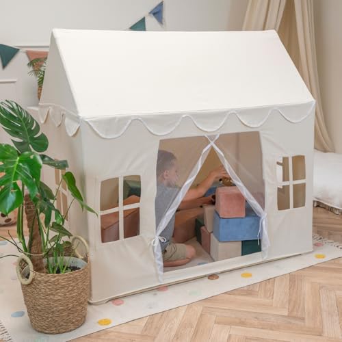 KiddyMoon Spielhaus Kinderzelt Für Kinder Kinderhaus Faltbares Design Kinder Spielzelt Indoor Kreativität Kuschelecke Kinderzelt Perfekt Für Drinnen Und Draußen Kinderzimmer 138X78x132cm, Natürlich von KiddyMoon