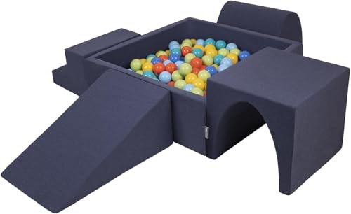 KiddyMoon Spielplatz Aus Schaumstoff Mit Quadrat Bällebad (200 Bälle) Ballgruben Für Babys Spielbad Hindernisläufen, Hergestellt In Der EU, Dunkelblau:Hellgrün/Orange/Türkis/Blau/Bblue/Gelb von KiddyMoon