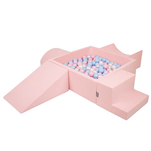 KiddyMoon Spielplatz Aus Schaumstoff Mit Quadrat Bällebad (300 Bälle) Ballgruben Für Babys Spielbad Hindernisläufen, Hergestellt In Der EU, Pink:Babyblue/Puderrosa/Perle von KiddyMoon