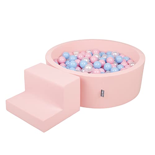 KiddyMoon Spielplatz Aus Schaumstoff Mit Rund Bällebad (100 Bälle) Ballgruben Für Babys Spielbad Hindernisläufen, Hergestellt In Der EU, Pink:Babyblue/Puderrosa/Perle von KiddyMoon