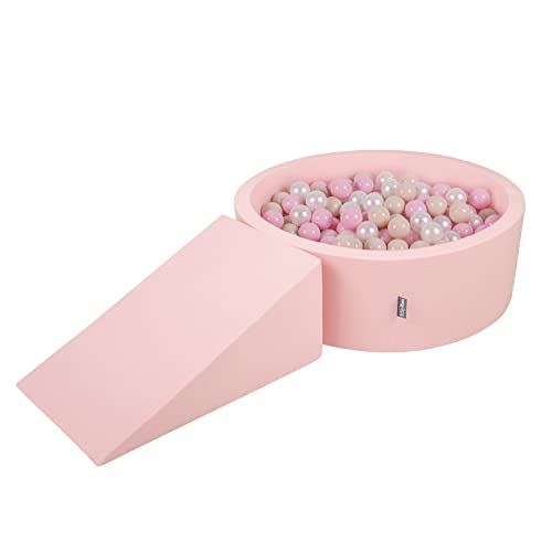 KiddyMoon Spielplatz Aus Schaumstoff Mit Rund Bällebad (100 Bälle) Ballgruben Für Babys Spielbad Hindernisläufen, Pink:Pastellbeige/Puderrosa/Perle von KiddyMoon