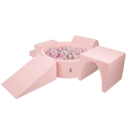 KiddyMoon Spielplatz Aus Schaumstoff Mit Rund Bällebad (200 Bälle) Ballgruben Für Babys Spielbad Hindernisläufen, Hergestellt In Der EU, Pink:Pastellbeige/Puderrosa/Perle von KiddyMoon