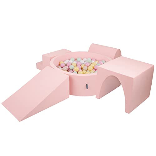 KiddyMoon Spielplatz Aus Schaumstoff Mit Rund Bällebad (300 Bälle) Ballgruben Für Babys Spielbad Hindernisläufen, Hergestellt In Der EU, Pink:Pastellbeige/Pastellgelb/Weiß/Minze/Puderrosa von KiddyMoon