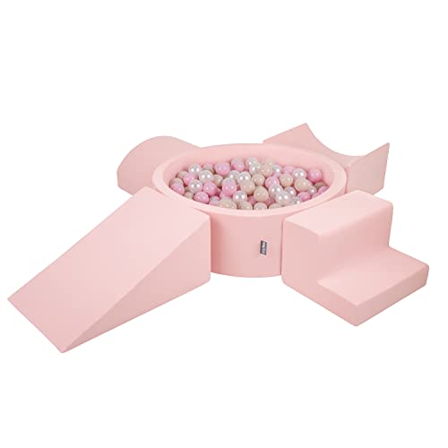 KiddyMoon Spielplatz Aus Schaumstoff Mit Rund Bällebad (300 Bälle) Ballgruben Für Babys Spielbad Hindernisläufen, Hergestellt In Der EU, Pink:Pastellbeige/Puderrosa/Perle von KiddyMoon