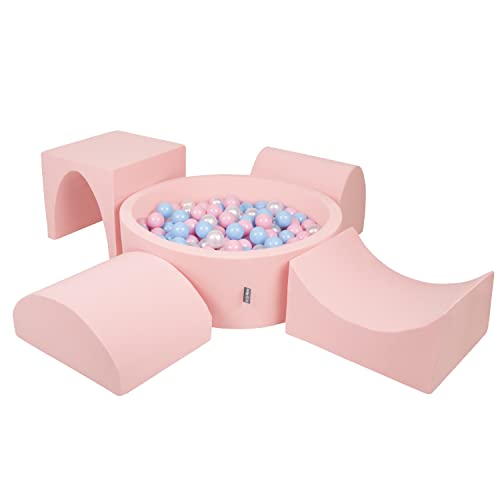 KiddyMoon Spielplatz Aus Schaumstoff Mit Rund Bällebad (300 Bälle) Ballgruben Für Babys Spielbad Hindernisläufen, Hergestellt In EU, Pink:Babyblue/Puderrosa/Perle von KiddyMoon