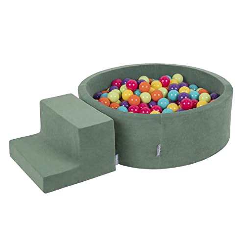 KiddyMoon Spielplatz Velvet Aus Schaumstoff Mit Rund Bällebad (200 Bälle) + Stüfchen Ballgruben Für Babys Spielbad, Hergestellt In EU, Hellgrün/Gelb/Türkis/Orange/Dunkelpink/Violett von KiddyMoon