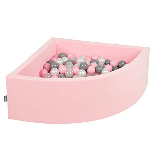 KiddyMoon Viertel Eckig Bällebad Bällepool 90X30cm/300 Bälle ∅ 7Cm Ballgruben Für Babys Spielbad Kleinkinder, Hergestellt In Der EU, Pink:Perle/Grau/Transparent/Puderrosa von KiddyMoon