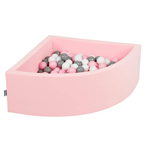 KiddyMoon Viertel Eckig Bällebad Bällepool 90X30cm/300 Bälle ∅ 7Cm Ballgruben Für Babys Spielbad Kleinkinder, Hergestellt In Der EU, Pink:Weiß/Grau/Puderrosa von KiddyMoon