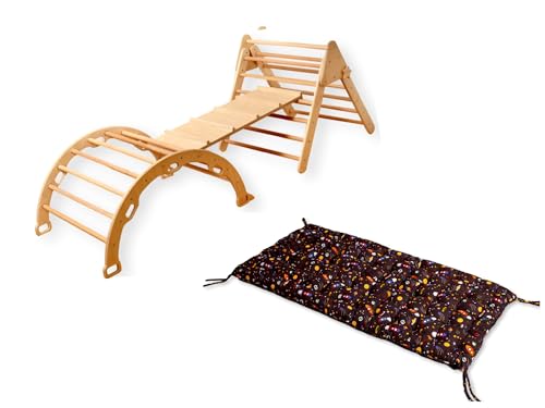 Kidodido Montessori Holz-Kletterset für Kinder | Montessori Kletterdreieck, Kletterkuppel, Rutsche und Kissen | Montessori Kletterrahmen-Set für Kleinkinder | Montessori Spielplatz (Weltraum) von Kidodido