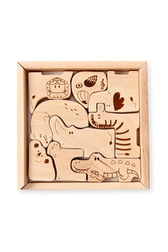 Montessori Holz-Safari Puzzle | Tiermuster Lernspielzeug für Kleinkinder & Kinder | Pädagogisches, umweltfreundliches Holzpuzzle-Set zur Förderung der Feinmotorik & Problemlösungsfähigkeiten | Handgef von Kidodido