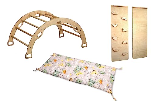 Montessori Kletterbogen | Bogen mit zweiseitiger Felswandrampe & Kissen | Hölzerner Kletterbogen & Kletterwand für Kinder | Kletterbogen Set mit Rampe und Kissen (Map) von Kidodido