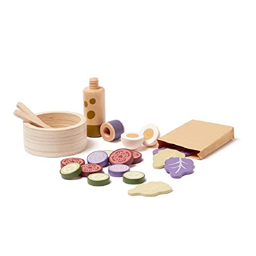 Kid's Concept Salade Set - küchenzubehör Kinder Holz - holzspielzeug küche Kinder - zubehör kinderküche Holz - Holz Lebensmittel kinderküche - Holz Obst und gemüse zum schneiden von Kids Concept