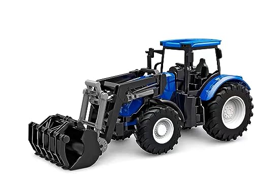 Kids GLOBE Traktor Freilauf mit Frontlader 27cm (Bulldog für Kinder ab 3 Jahren, Blau, Landwirtschaftliches Spielfahrzeug, Schlepper) 540474 von Kids Globe