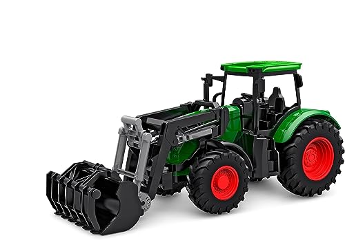 Kids GLOBE Traktor Freilauf mit Frontlader 27cm (Bulldog für Kinder ab 3 Jahren, Grün, Landwirtschaftliches Spielfahrzeug, Schlepper) 540472, weiß von Kids Globe