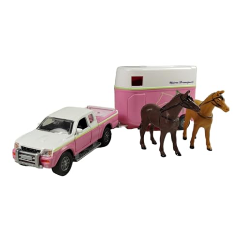 Kids Globe Van Manen Traffic Mitsubishi 520124 Toy Car and Horse Trailer Set Pink/White for Girls von Kids Globe