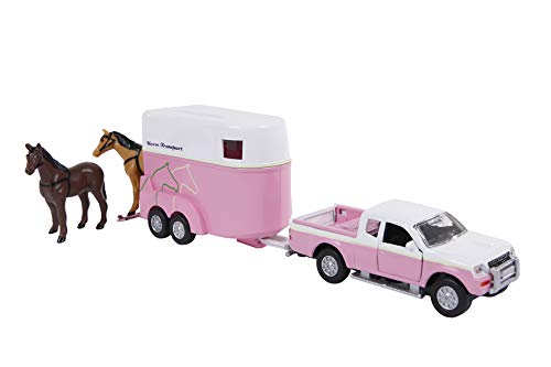 Kids Globe Van Manen Traffic Mitsubishi 520124 Toy Car and Horse Trailer Set Pink/White for Girls von Kids Globe