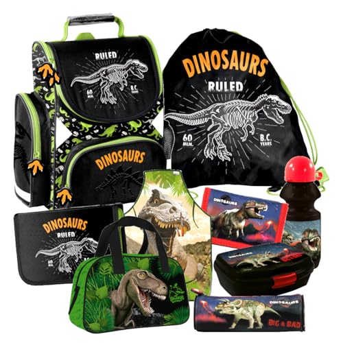 Dinosaurier Dino T-Rex Schulranzen Ranzen Tornister 9 Teile Set Tasche Federmappe Malschürze mit Sticker-von-Kids4shop ps von Kids4shop