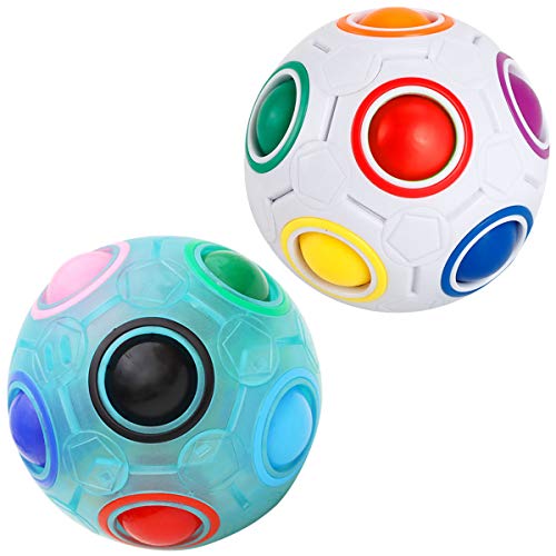 KidsPark 2 Stück Magic Ball Regenbogen Ball Zauberwürfel 3D Puzzle Ball Speed Cube Würfel Regenbogenball Toy Pädagogische Spielzeug Weiß + Leuchtend von KidsPark