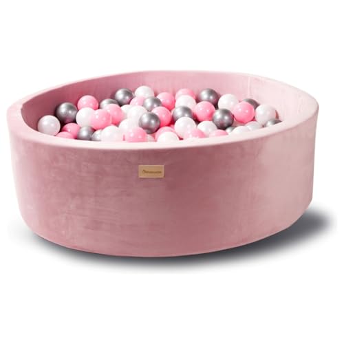 Kidsdouche - Bällebad - Premium Bällepool - Spielzeug ab 1 Jahr - Baby Spielzeug - Bällebad Bälle 200 Stück - Ø 7 cm - Rosa, Silber & Weiß - rosa Wanne aus 90% Polyester - Größe 90 x 30 cm von Kidsdouche