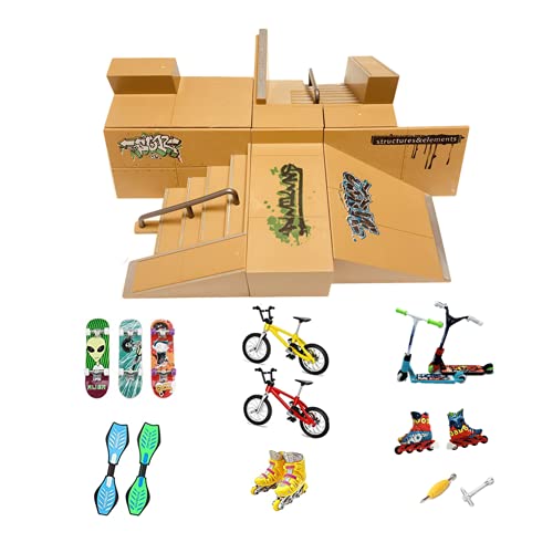 Kidsdream Skate Park Kit Rampe Teile für Finger Skateboard Ultimate Training Requisiten mit 19 Stück Rampen, Roller, Fahrräder und Rollenbretter von Kidsdreams