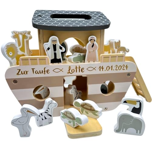 Kidslino Taufgeschenk Arche Noah, Personalisiertes Holzspielzeug Arche Tryco, Geschenk Taufe, außergewöhnliches Taufgeschenk von Kidslino