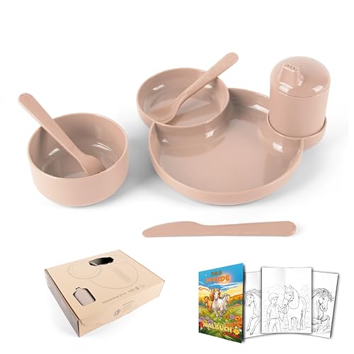 Kidstell Dantoy Tiny Bio Essgeschirr Geschenkset Sandfarben + eBook Ausmalbuch Pferde von Kidstell