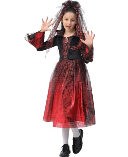 Kidukso Gothic Vampir Kostüm Klassisches Halloween Kostüm Hexe Outfit Vampir Cosplay Kostüm für Dress-up Rollenspiel Rot XL von Kidukso