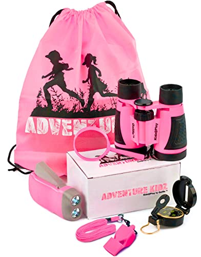 Adventure Kidz Outdoor-Explorationsset, Kinderspielzeug, Fernglas, Taschenlampe, Kompass, Pfeife, Lupe, Rucksack Tolles Kinder-Geschenkset für Camping, Wandern, Lernspiele und Rollenspiele von Kidz@Play