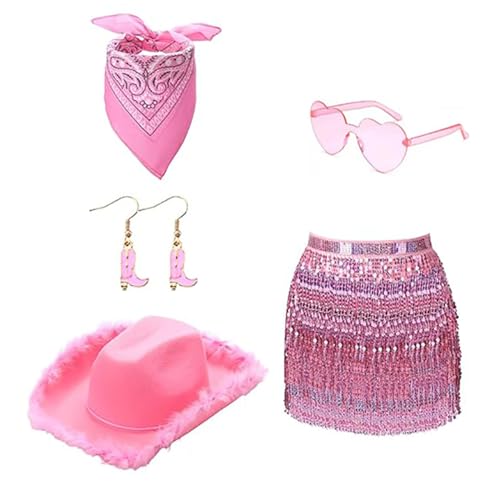 KieTeiiK 80er Jahre Damenkostüm Set Damen Accessoires Bandana Ohrring Sonnenbrille Western Cowgirl Hut Erwachsene Accessoires von KieTeiiK