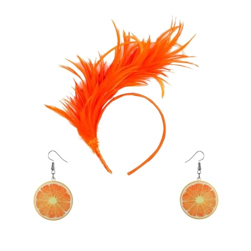 Kielsjajd Karneval Kostüm Damen - Haarreif Orange Kostüm Damen Orangen Ohrringe Früchte Tropfen Ohrringe + Feder Mode Haarbänder Karneval Kostüm Zubehör für Karneval Fasching Früchte Kostüm von Kielsjajd