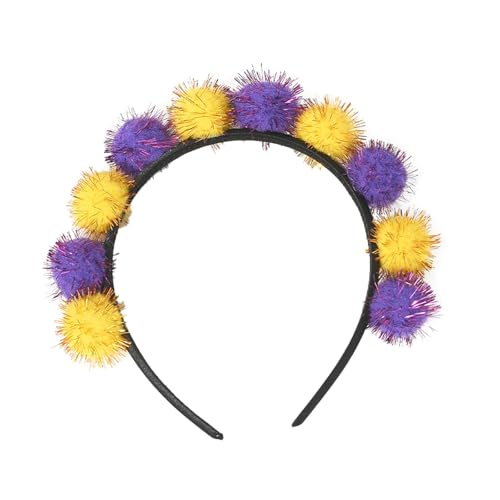 Haarreif Pompon Karneval Haarband Regenbogen mit Bunte Pompons Glänzender Stirnband Fasching Kostüm Clown Haarschmuck Bommel Kopfschmuck Karnevalskostüm Accessoires Geburtstag Mottoparty (C) von Kielsjajd