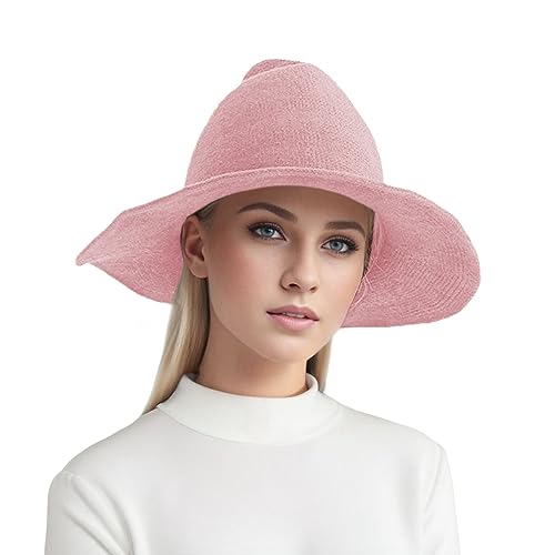 Halloween Hexenhut, Damen Hexenhut mit spitzer Krempe Hut Breite Krempe Strickmütze für Halloween Kostümpartys Karnevalshut Hexenkostüme Party Hüte Kostüm Zubehör Cosplay Maskerade (Pink, M) von Kielsjajd