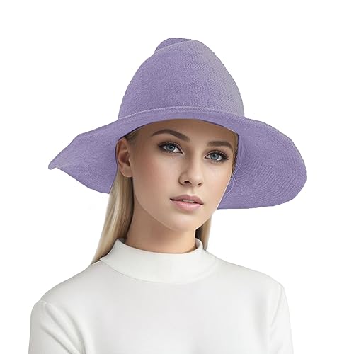 Halloween Hexenhut, Damen Hexenhut mit spitzer Krempe Hut Breite Krempe Strickmütze für Halloween Kostümpartys Karnevalshut Hexenkostüme Party Hüte Kostüm Zubehör Cosplay Maskerade (Purple, M) von Kielsjajd