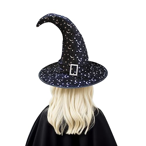 Halloween-Hexenhut, Halloween Schwarzer Hexenhut,Cosplay Kopfbedeckung, Halloween Hexenhut Zaubererhut Kostüm Cosplay Hexenhut Männer Frauen Breite Krempe Hut Zubehör (Silver, One Size) von Kielsjajd