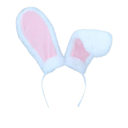 Hasenohren Haarreif, Hasen Ohr Haarreif für Ostern, Karneval Hase Ohren Haarband, Halloween Haarbänder Niedlich Plüsch Hase Ohren Haarschmuck Hasenohren Stirnband Verkleidung Zubehör (White) von Kielsjajd