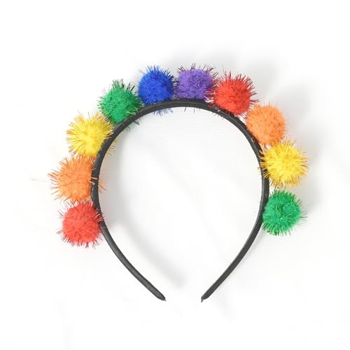 Kielsjajd Haarreif Pompon Karneval Haarband Regenbogen mit Bunte Pompons Glänzender Stirnband Fasching Kostüm Clown Haarschmuck Bommel Kopfschmuck Karnevalskostüm Accessoires Geburtstag Mottoparty von Kielsjajd