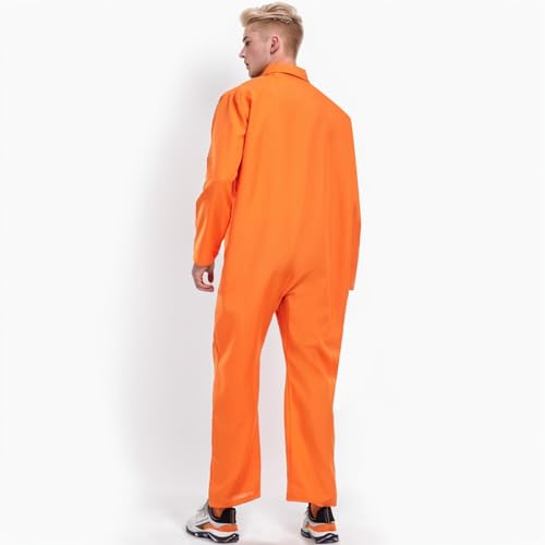 Kielsjajd Herren Gefangener Kostüm, Häftling Kostüm Herren, Orange Sträfling Kostüm, Orange Kostüm Herren, Orange Overall Prisoner Costume für Cosplay Karneval Party Deko (Orange, XXL) von Kielsjajd