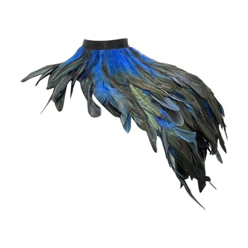 Kielsjajd Pfau Kostüm Damen Gothic Feder Achselzucken mit Feder Manschetten Federumhang Schal Poncho Halloween Party Outfit Poncho-Schal Gothic Federschal Pfau Kostüm für Cosplay Karneval (Blau) von Kielsjajd