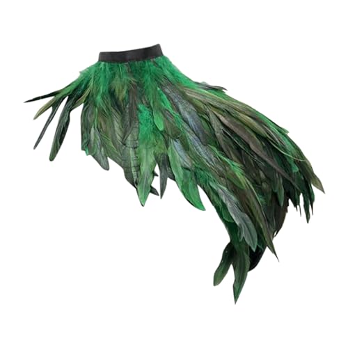 Kielsjajd Pfau Kostüm Damen Gothic Feder Achselzucken mit Feder Manschetten Federumhang Schal Poncho Halloween Party Outfit Poncho-Schal Gothic Federschal Pfau Kostüm für Cosplay Karneval (Grün) von Kielsjajd